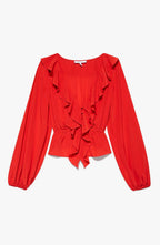 Top Ruffle Front Ls - Cherry