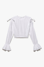 Blouse Cinched Shoulder Tie - Blanc