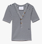 Top Button Up Ss Henley - Navy Multi