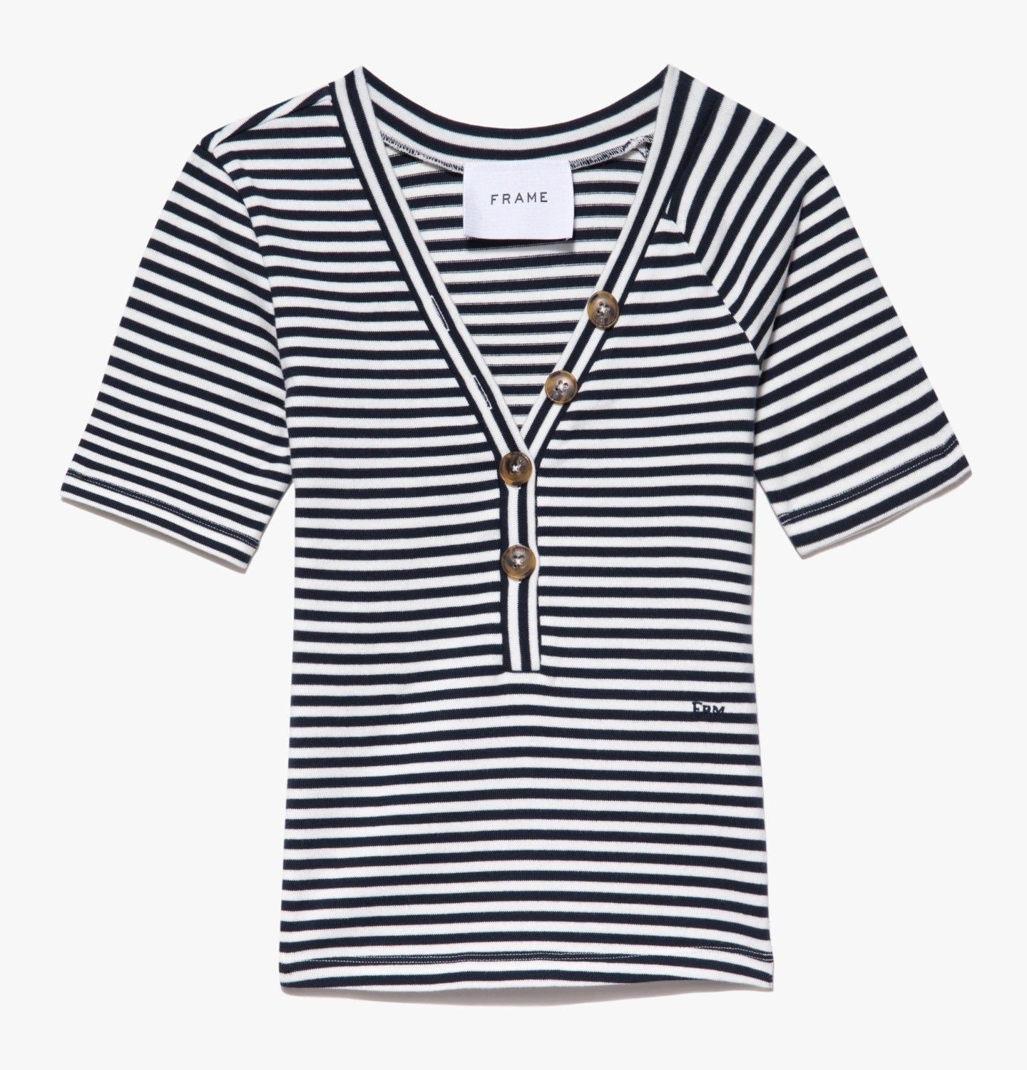 Top Button Up Ss Henley - Navy Multi