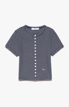T-Shirt Cropped Button - Navy Multi