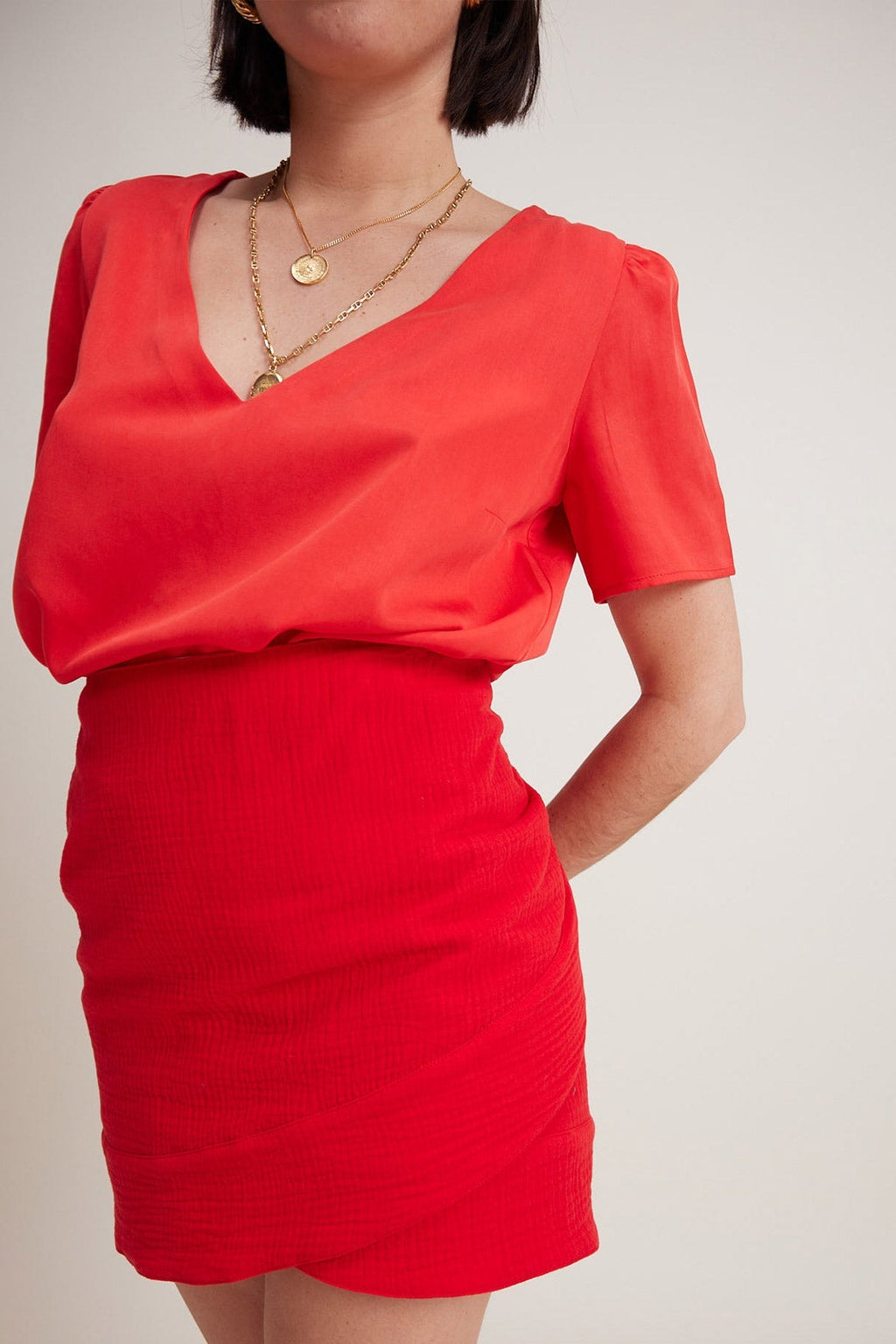 Jupe Margaux Gaze De Coton Rouge