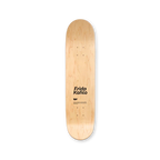 Back view of a Frida Kahlo skateboard deck by THE SKATEROOM, showcasing the artist's name and logo on natural wood grain.