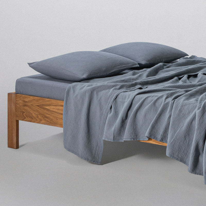 2 Taies D'Oreiller En Gaze De Coton 185G/M² - Bleu Givre
