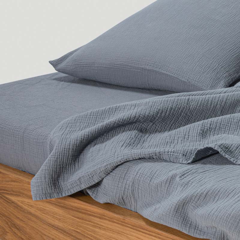 Drap Housse En Gaze De Coton 185G/M² - Bleu Givre