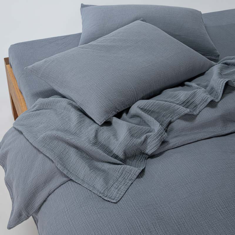 2 Taies D'Oreiller En Gaze De Coton 185G/M² - Bleu Givre