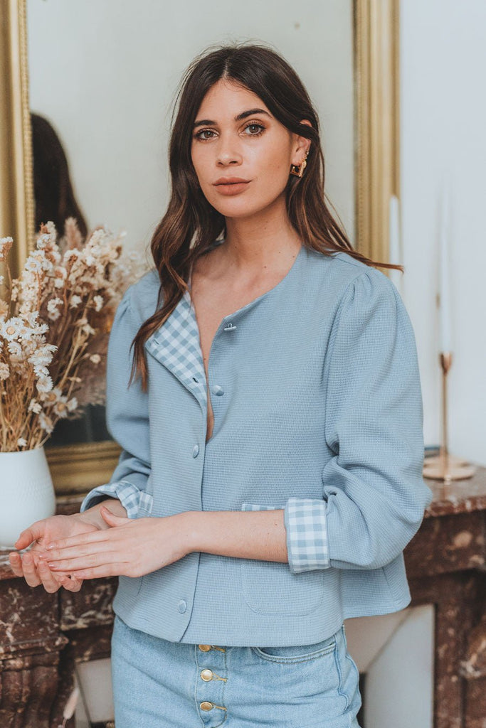 Gilet Ingrid Vichy Bleu - Saaj Paris - The Bradery