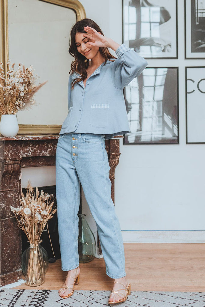 Gilet Ingrid Vichy Bleu - Saaj Paris - The Bradery