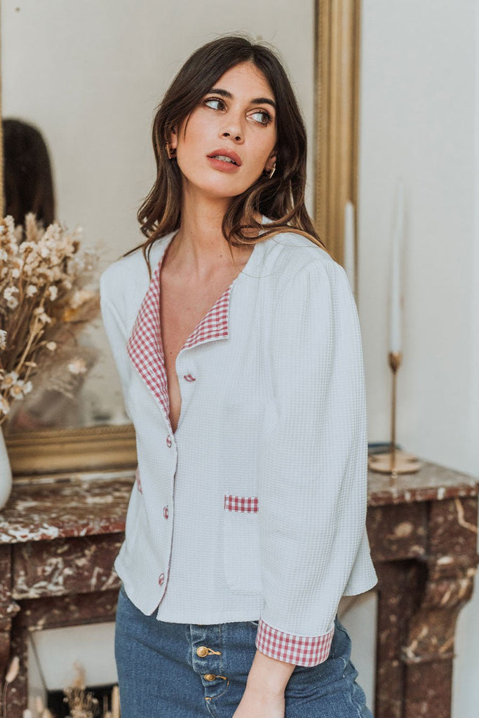Gilet Ingrid Vichy Rose - Saaj Paris - The Bradery