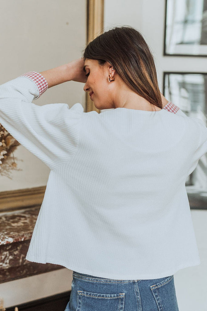 Gilet Ingrid Vichy Rose - Saaj Paris - The Bradery