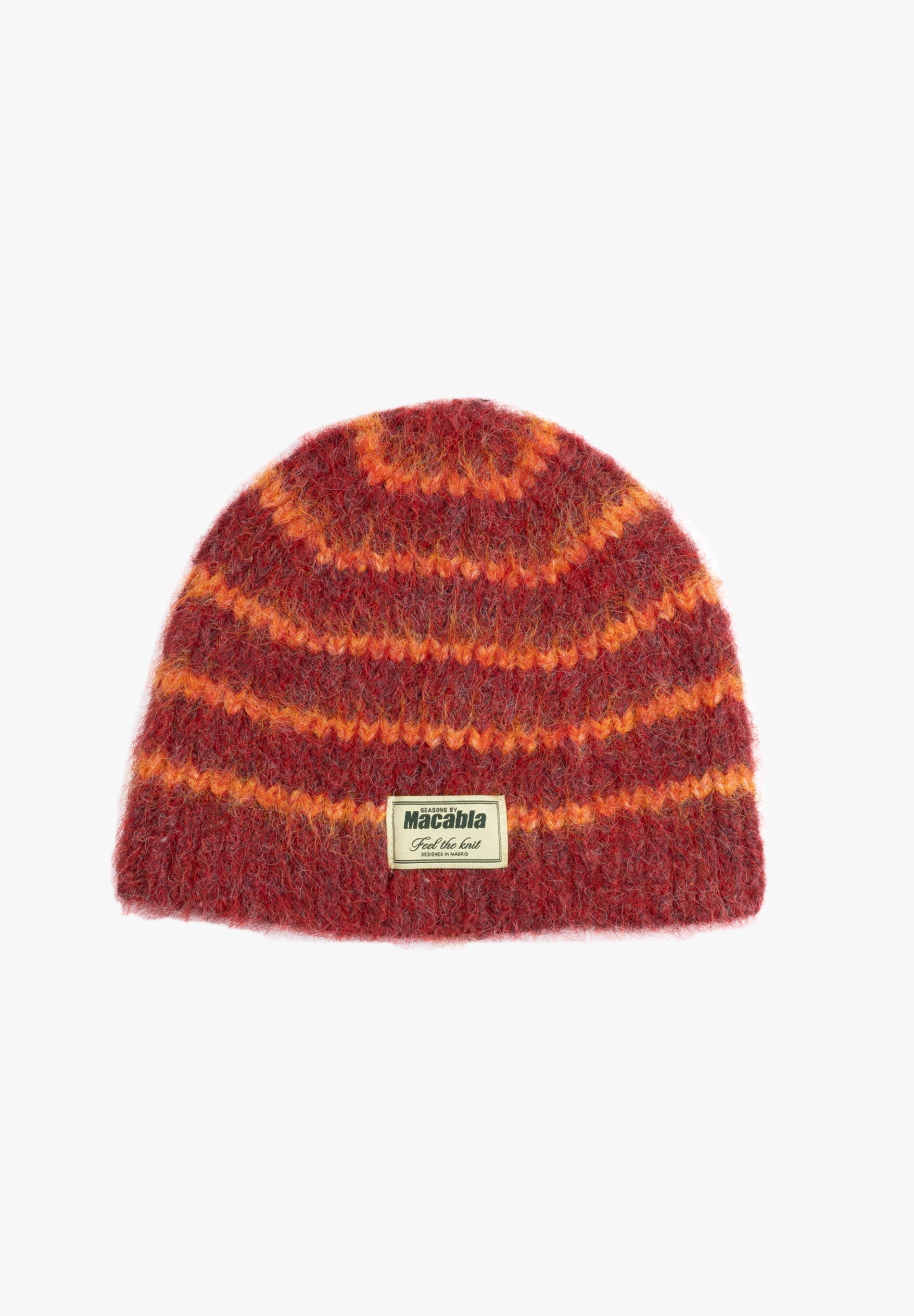 Bonnet Duveteux Bordeaux Et Orange