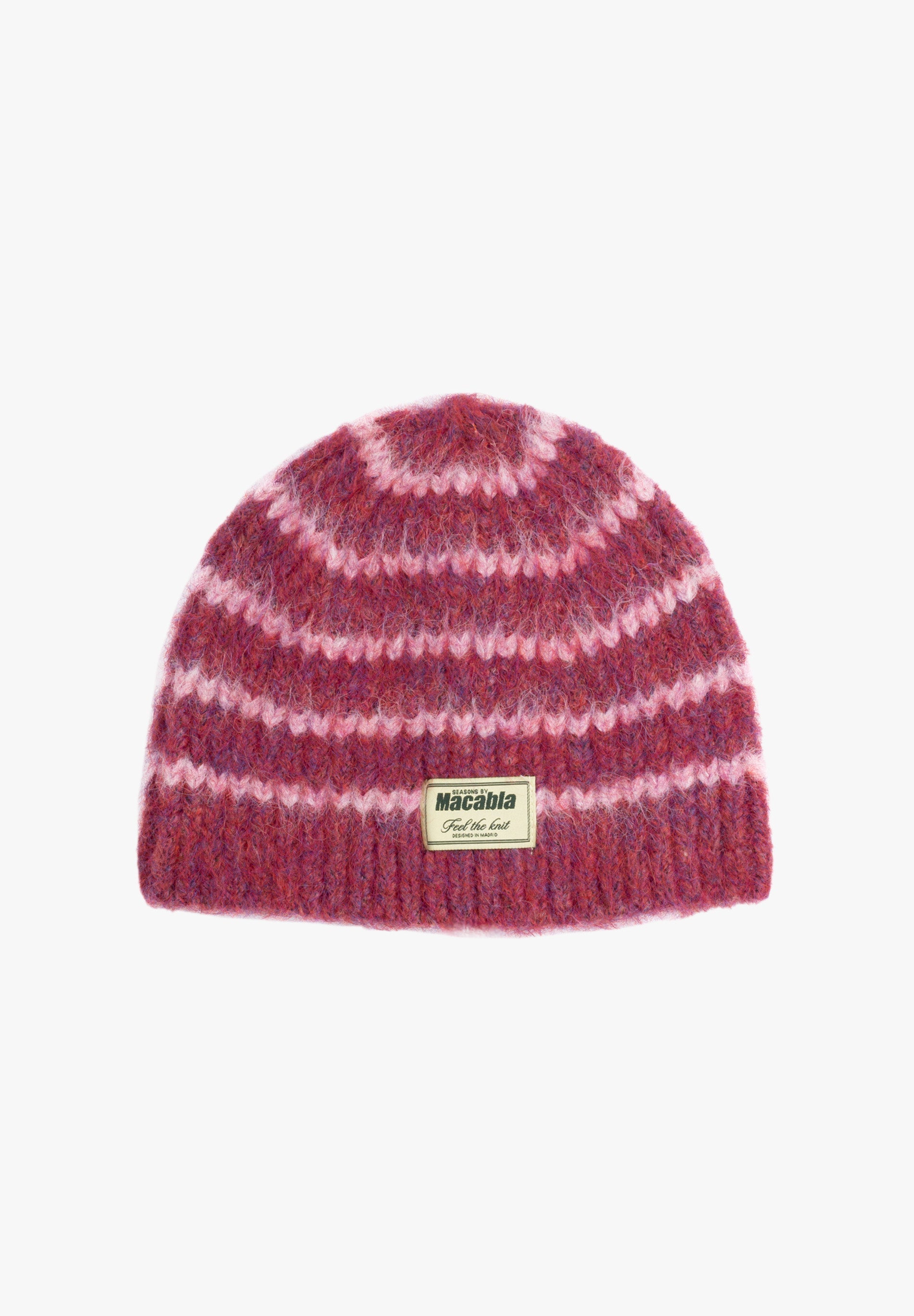 Bonnet Duveteux Bordeaux Et Rose