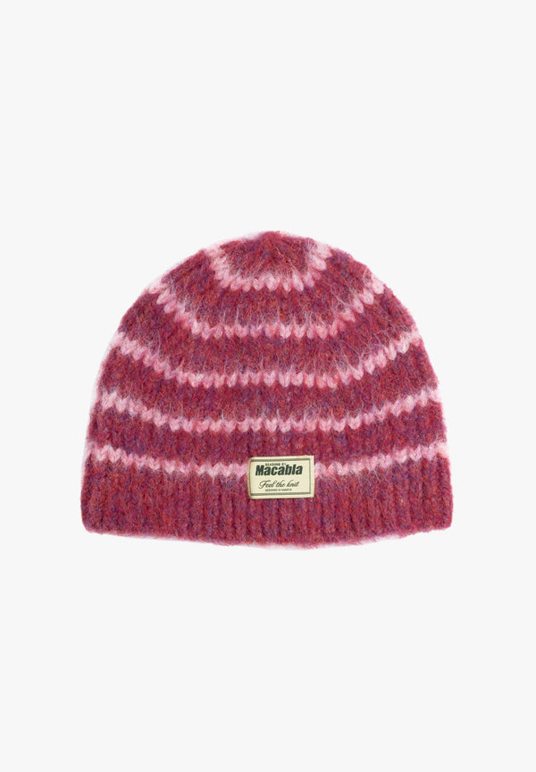 Bonnet Duveteux Bordeaux Et Rose