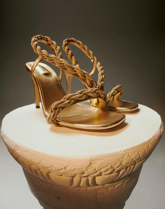 Roxana Gold High-Heel Asymmetric Sandal