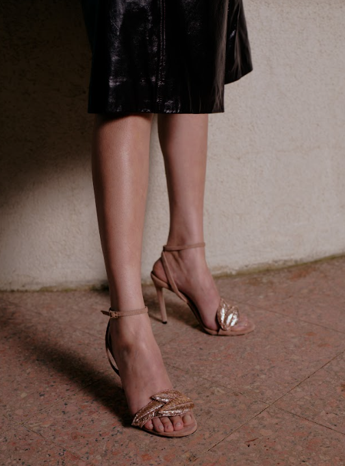 Valeria Praline High-Heel Ankle Cross Sandal