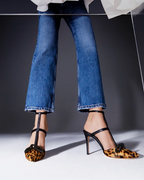 Catena Leopard High-Heel Ankle Strap Mule Pump