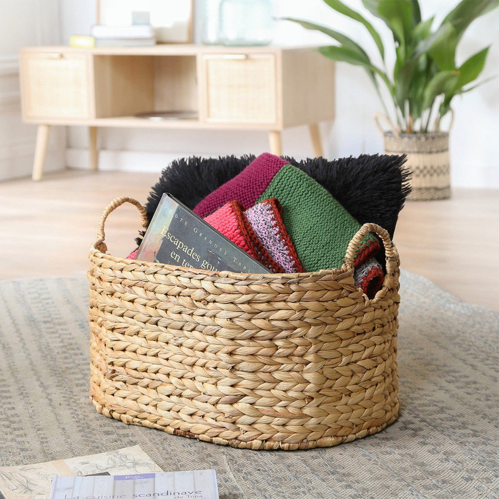 Grand Panier En Jacinthe D'Eau - H26 cm - Beige
