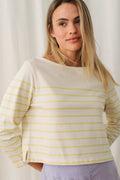 meta-preview, eco-friendly yellow striped tee for women