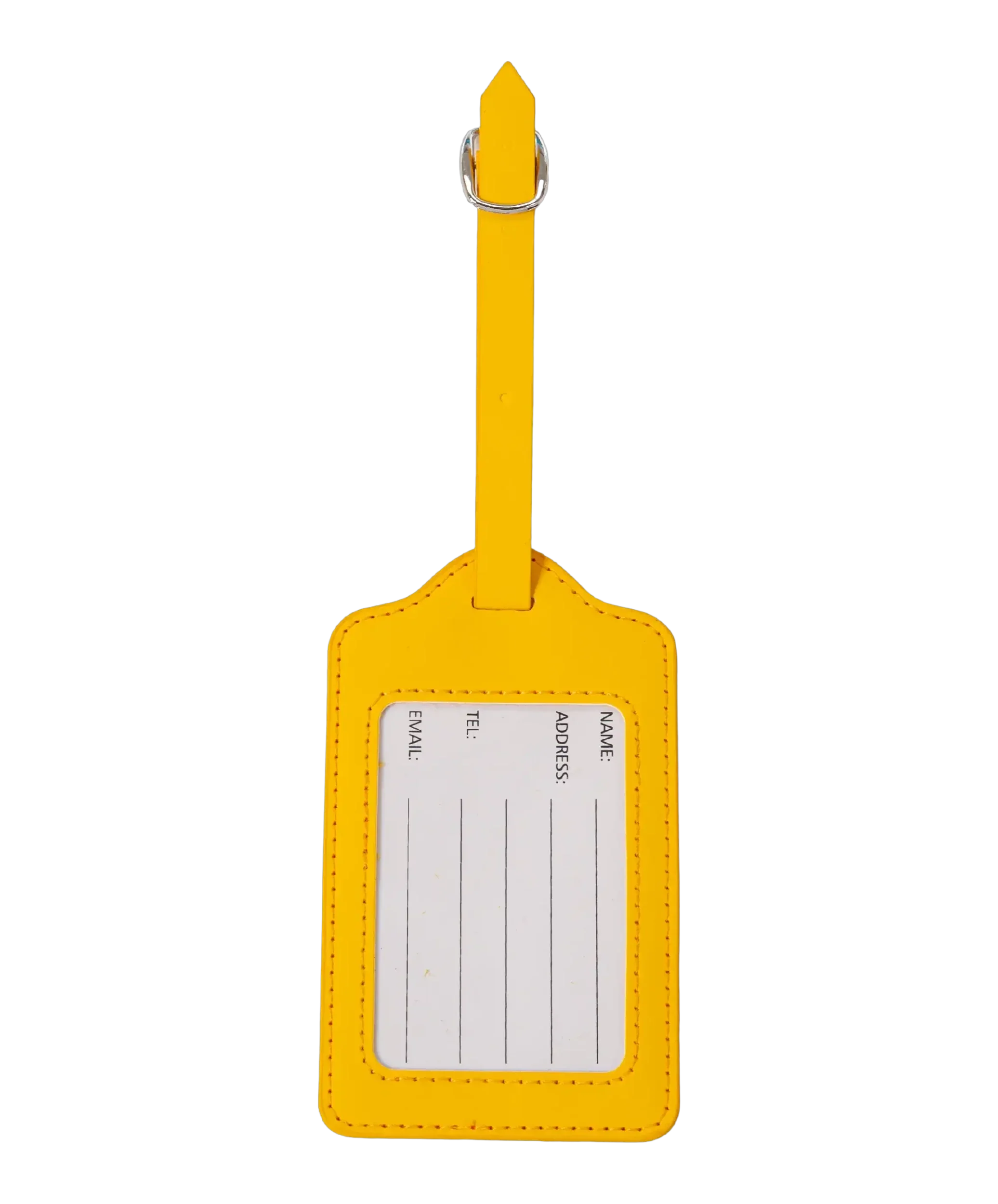Etiquette a bagages GYL jaune vue dos carte identification fond transparent