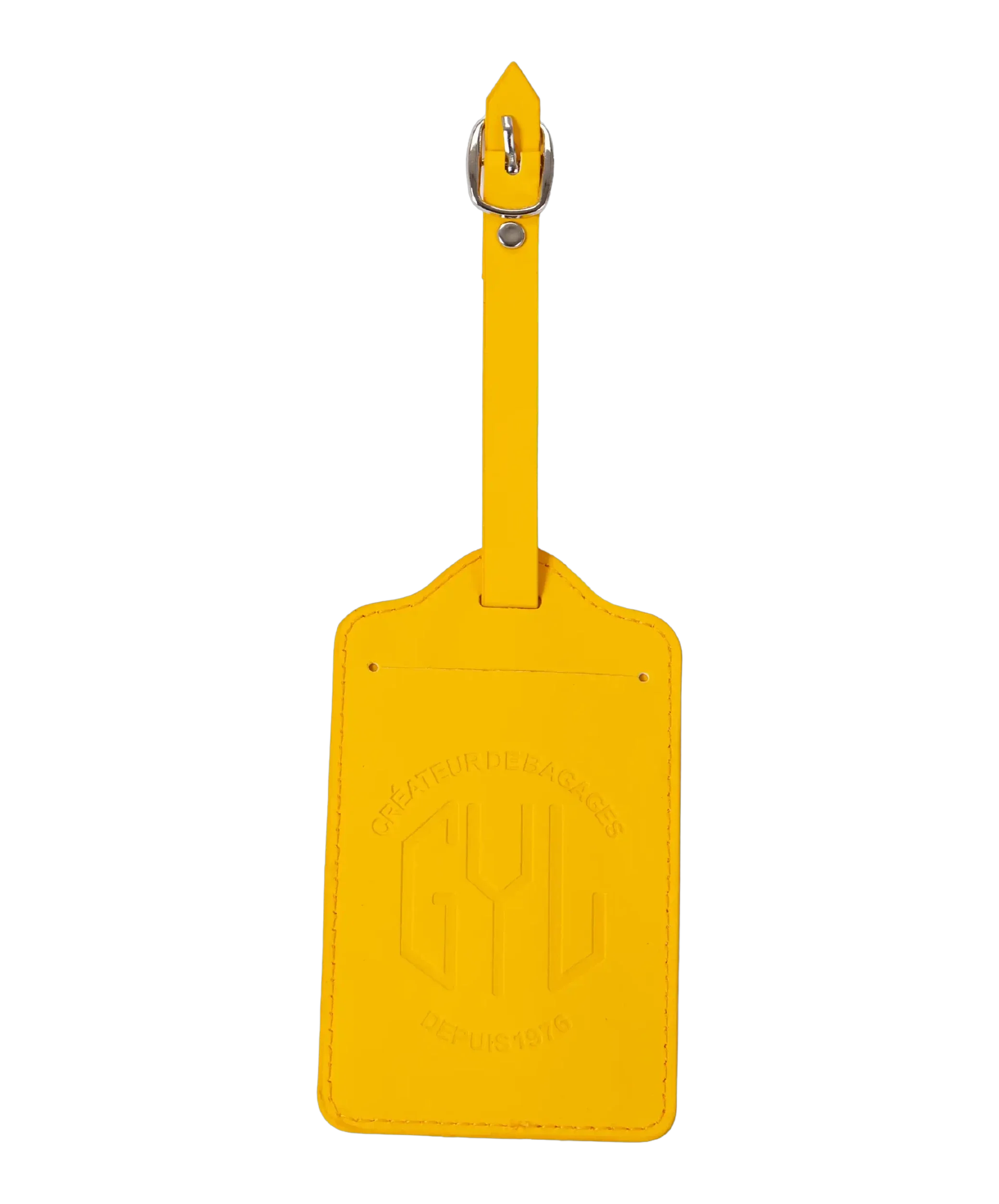 Etiquette a bagages GYL jaune vue face logo fond transparent