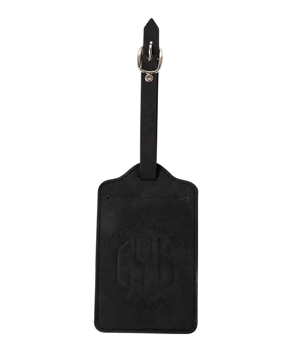 Etiquette a bagages GYL noire vue face logo fond transparent