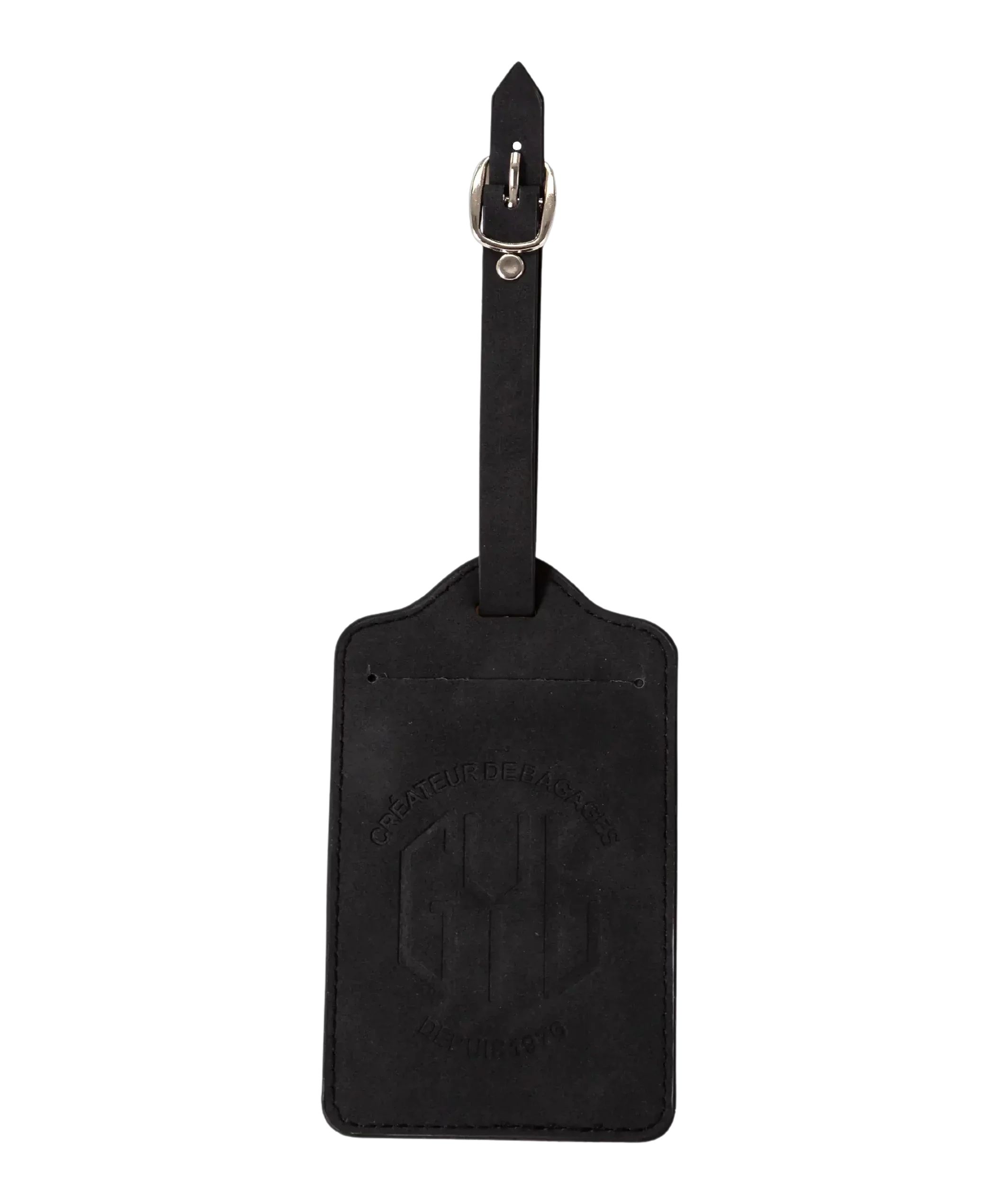 Etiquette a bagages GYL noire vue face logo fond transparent