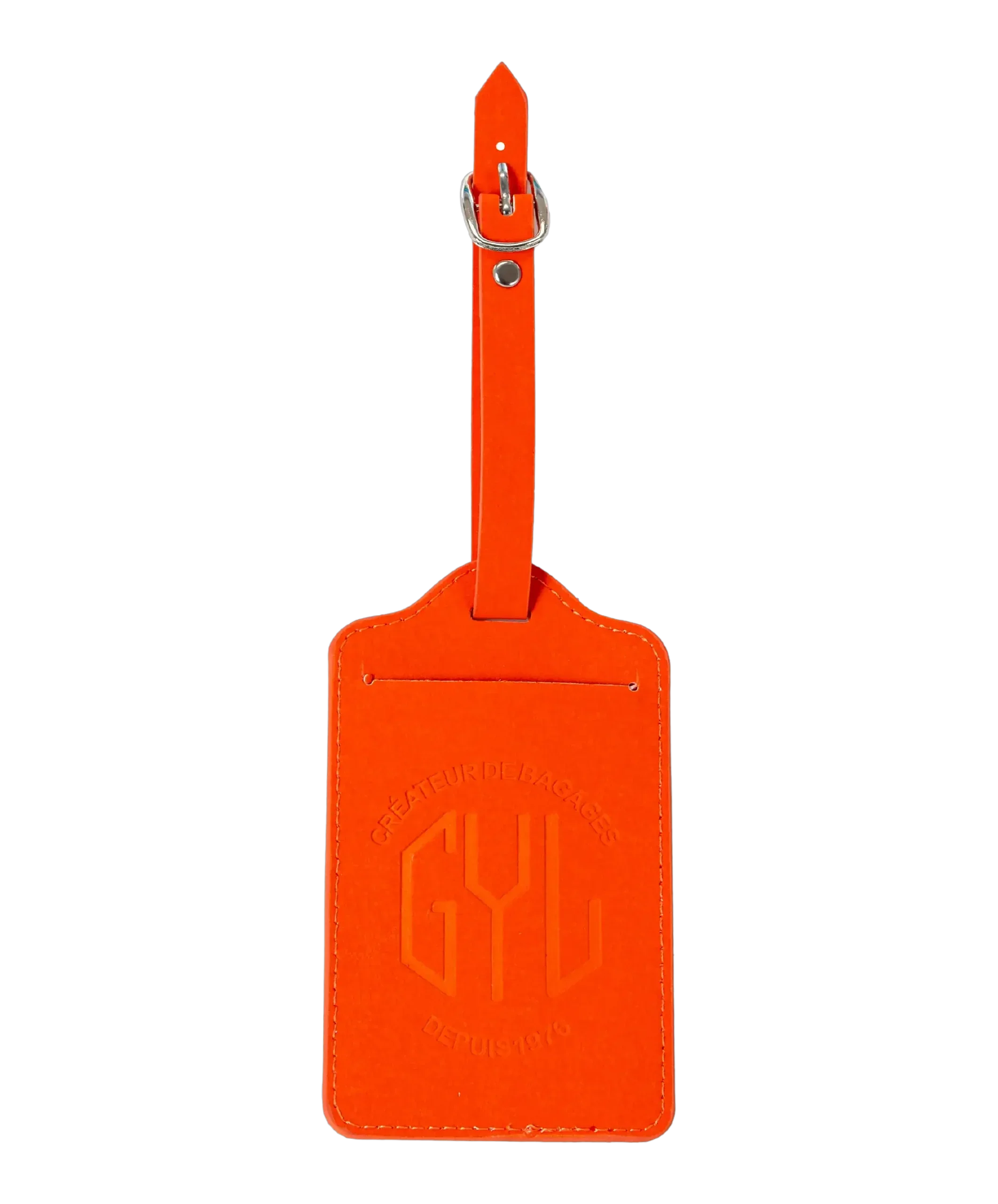 Etiquette a bagages GYL orange vue face logo fond transparent