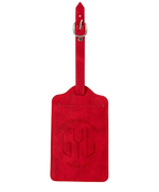 Etiquette a bagages GYL rouge vue face avec logo Createur de Bagages fond transparent