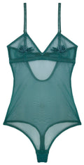 Heather sheer bodystocking in recycled polyester with flower embroideries. Sustainable underwear