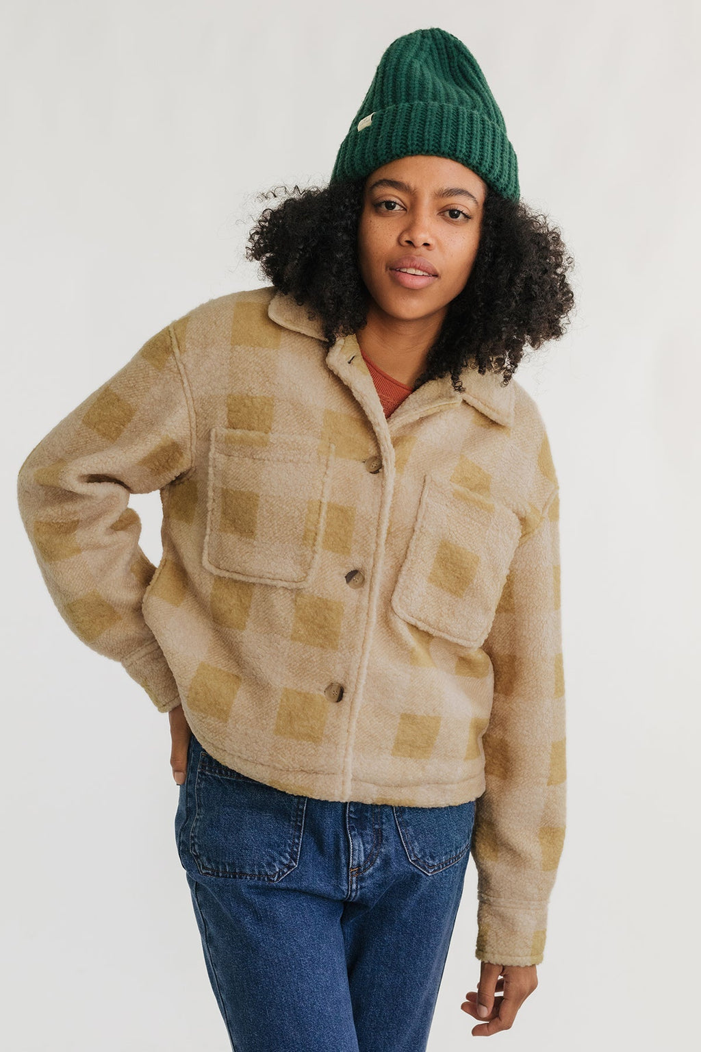 meta-preview, cropped check jacket made from recycled fibres