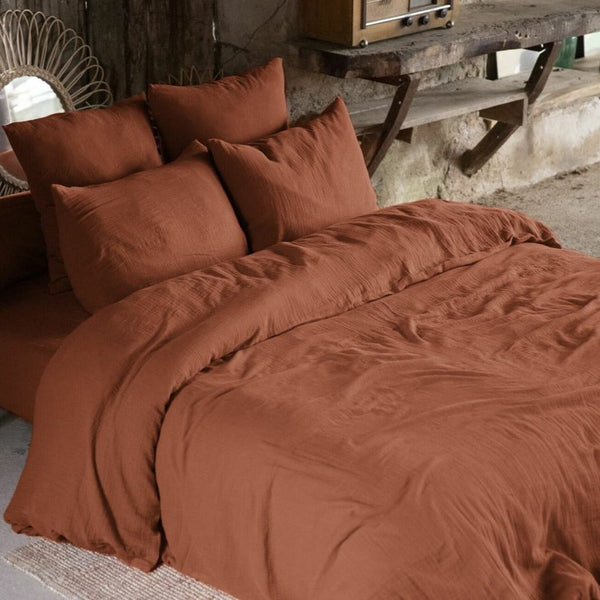Housse De Couette 100% Gaze De Coton - Terracotta - Baton Rouge - The Bradery