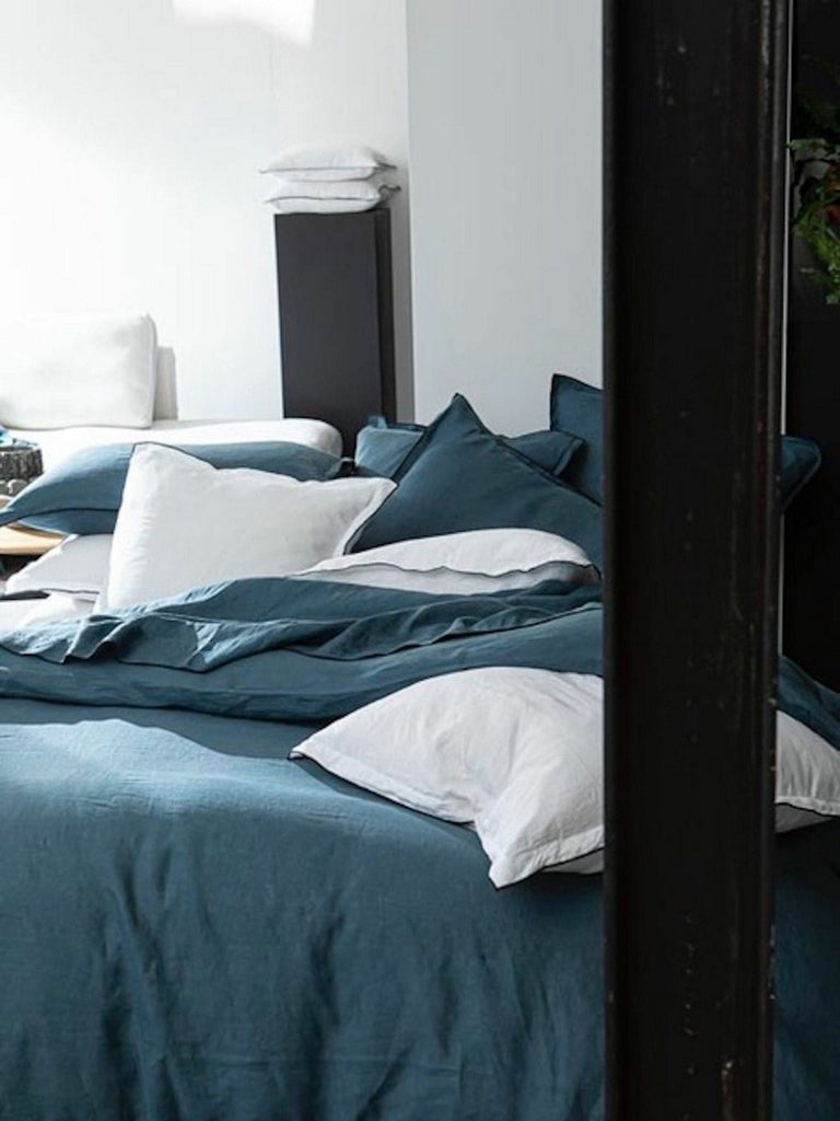 Housse De Couette 100% Lin Lavé Bleu Emeraude - Baton Rouge - The Bradery