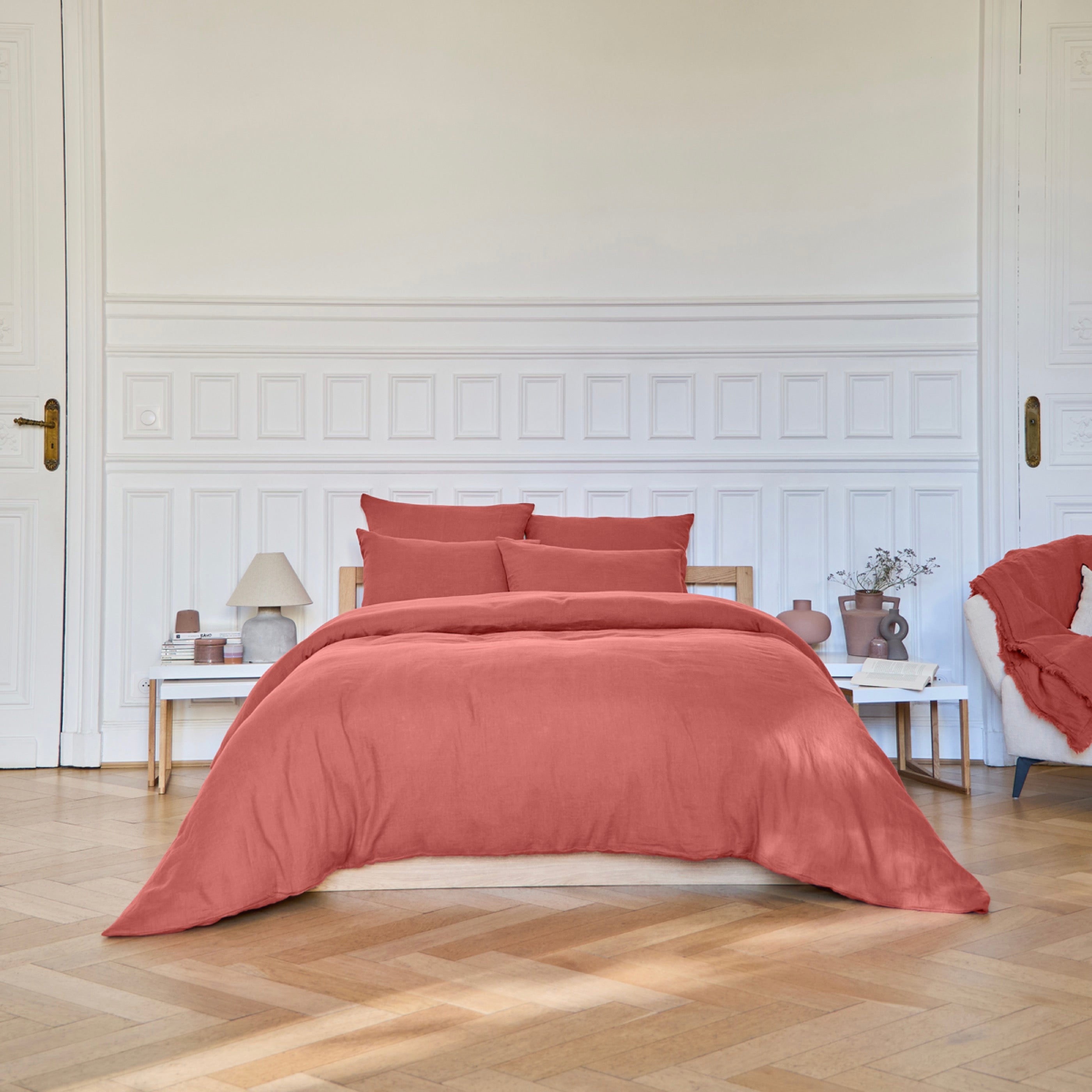 Housse De Couette Brunelle - 100% Lin Lavé - Terracotta