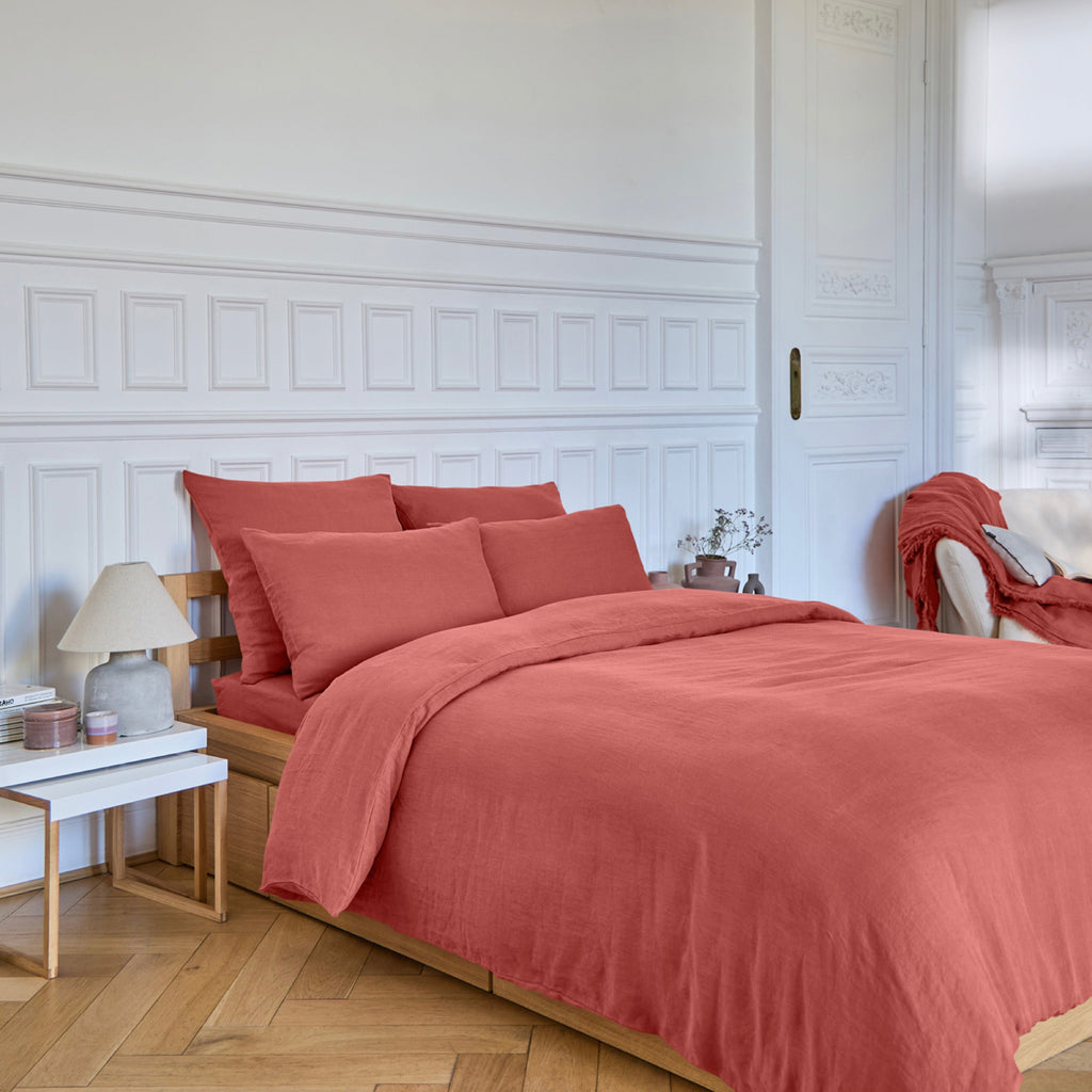 Housse De Couette Brunelle - 100% Lin Lavé - Terracotta