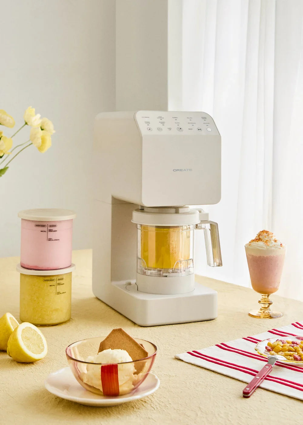 Ice Cream Maker Studio - Sorbetière Multifonction 600Ml - 3 Pots - Blanc Cassé