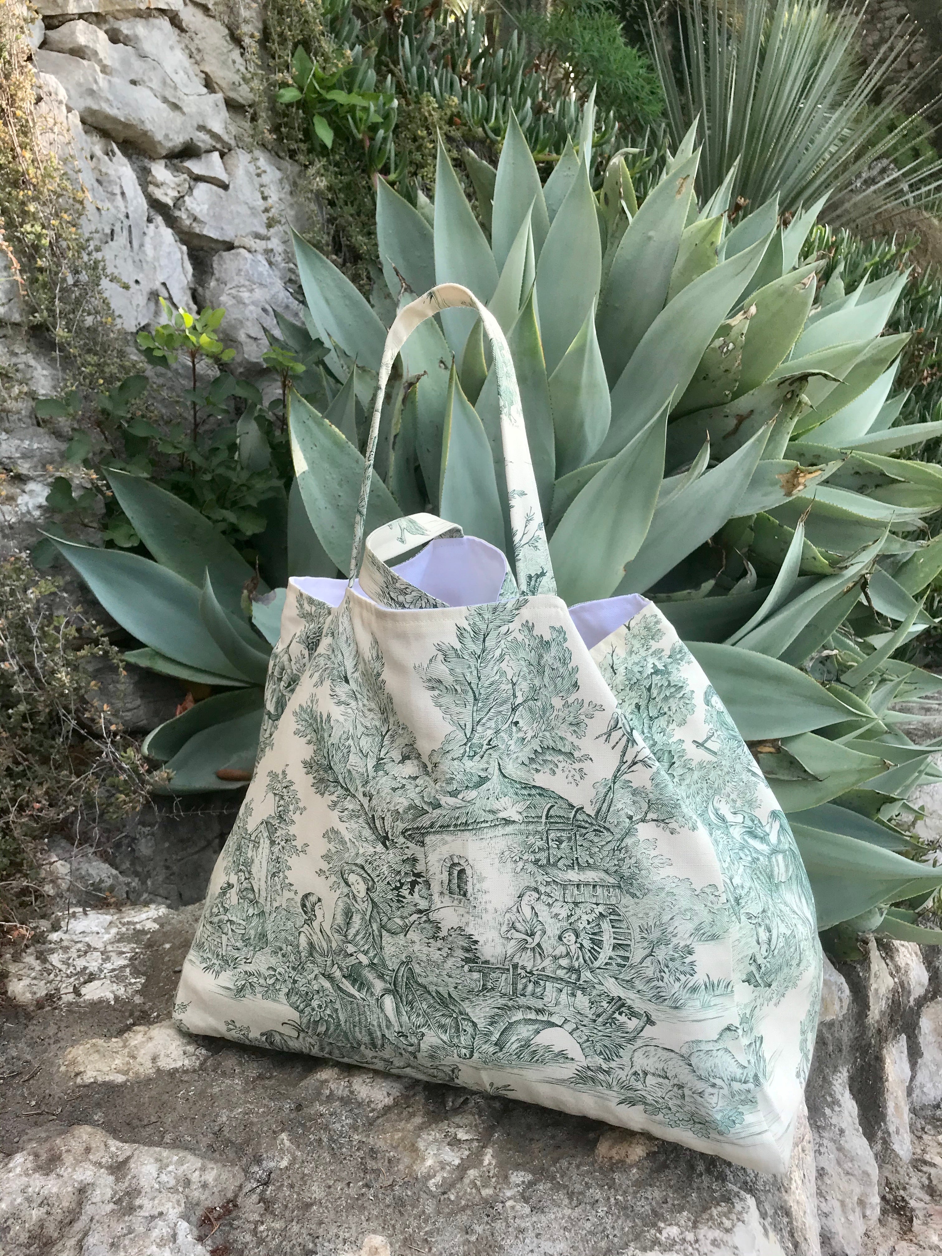 CABAS TOILE DE JOUY VERT / CABAS MADE IN FRANCE