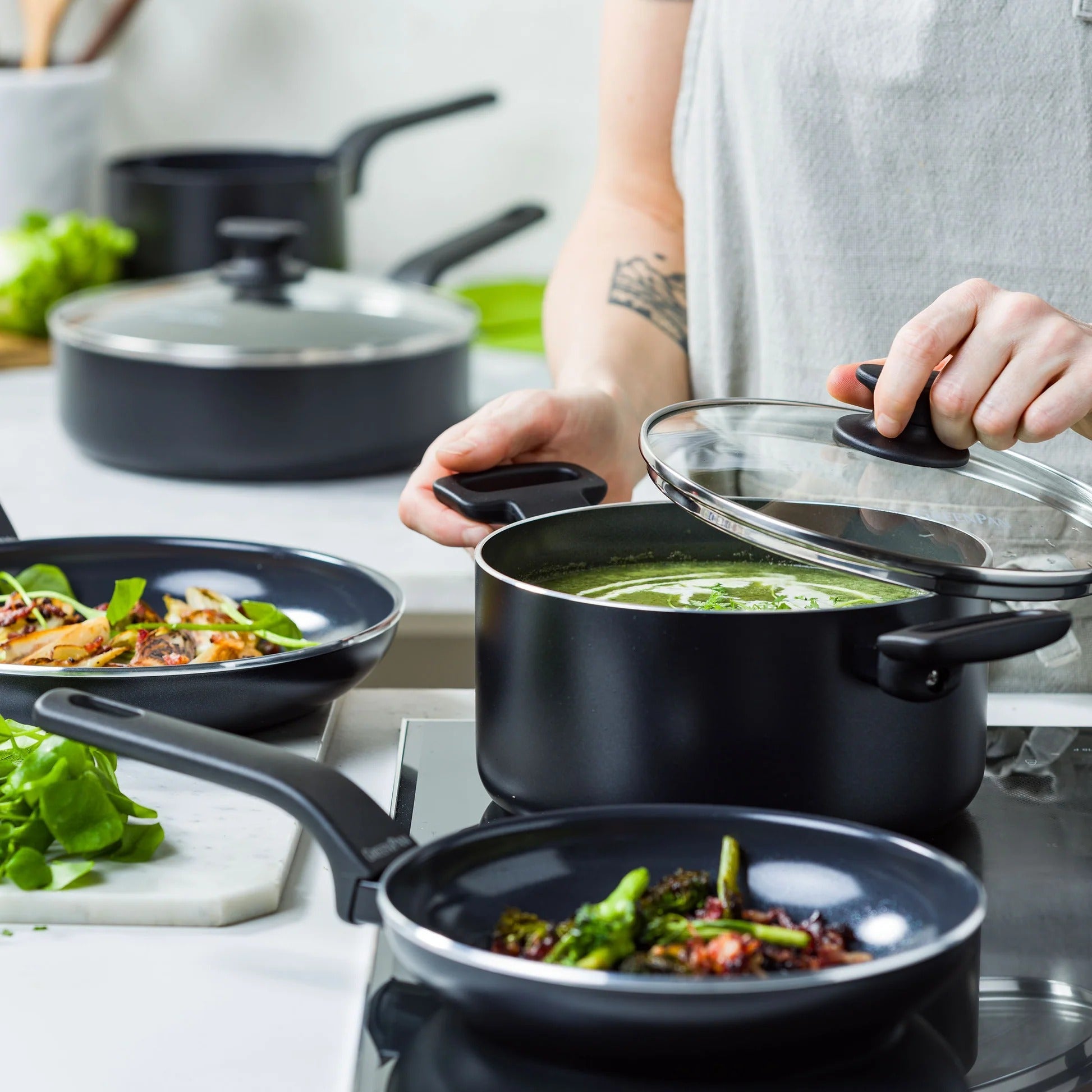 Greenpan Essence Batterie De Cuisine 5 Pcs Avec Couvercles
