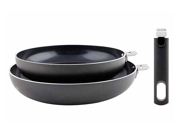 Set 2 Poêles - Non-Stick Click - Argent / Noir