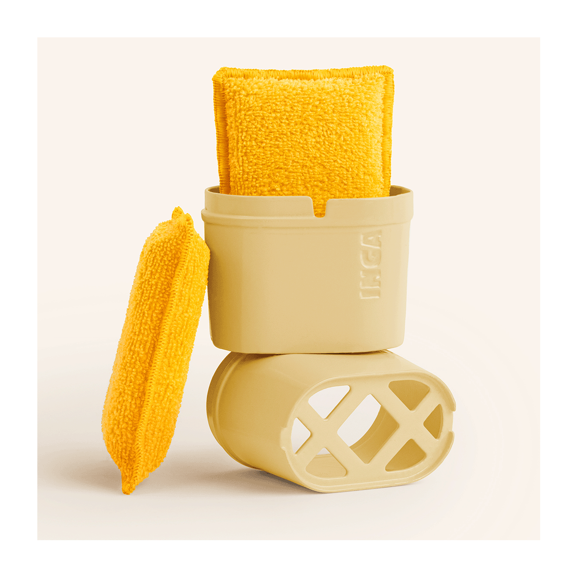 Eponge lavable double absorption jaune avec support