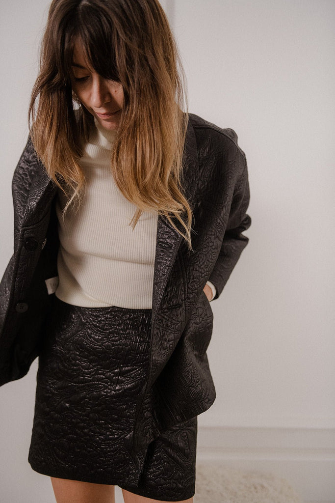 Jupe Carla Jacquard Noir - Black - Plume Paris - The Bradery