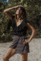 Jupe Carlitta Imprimé Eve Fond Noir - Multicolor - Plume Paris - The Bradery