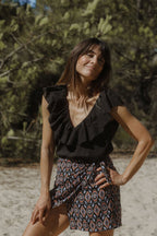 Jupe Carlitta Imprimé Eve Fond Noir - Multicolor - Plume Paris - The Bradery