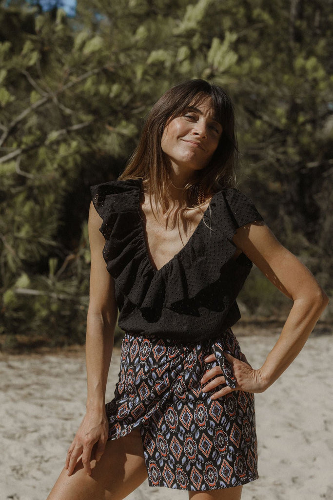 Jupe Carlitta Imprimé Eve Fond Noir - Multicolor - Plume Paris - The Bradery