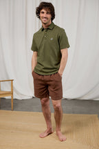 green waffle-textured summer shirt for men