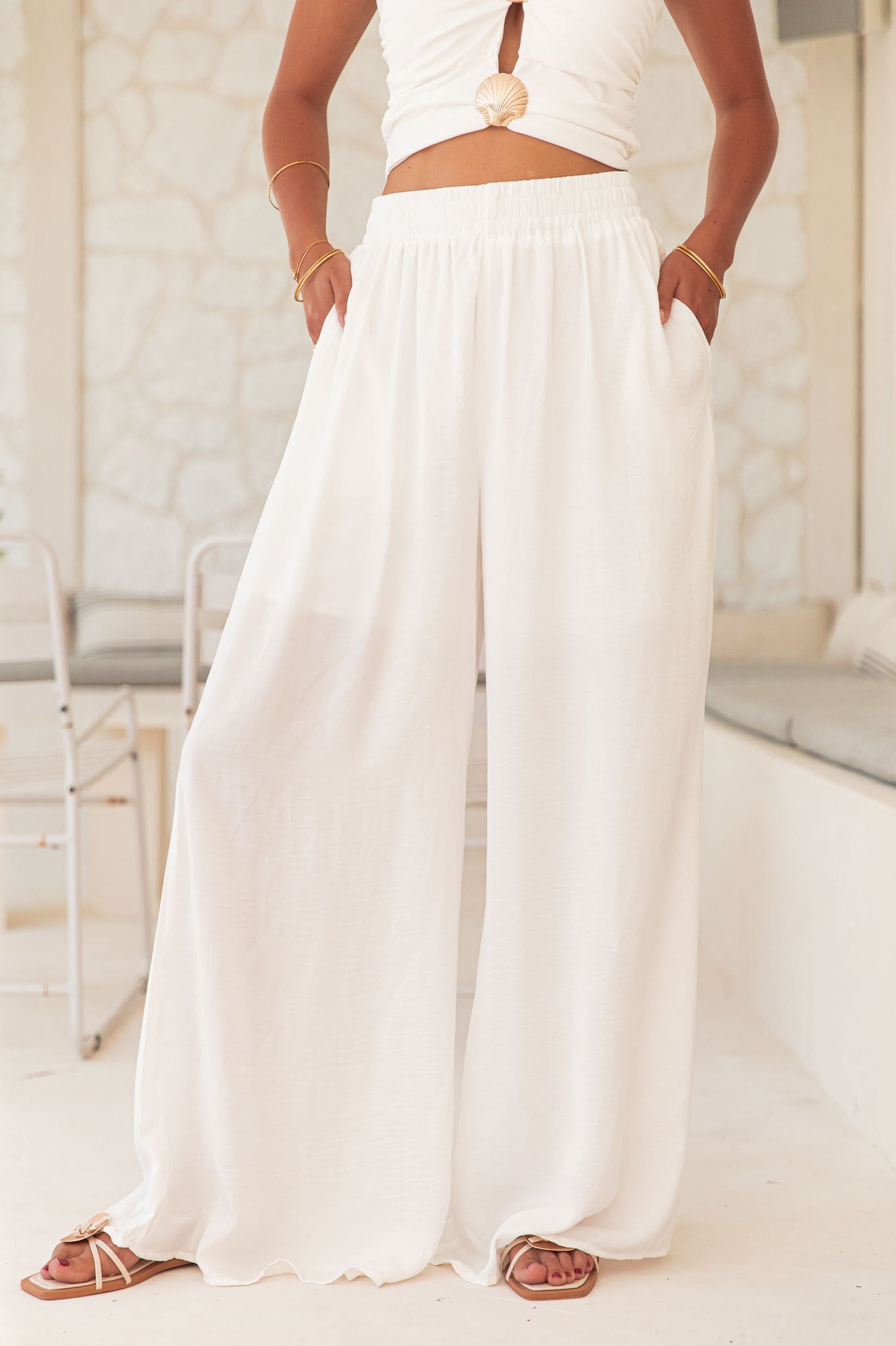 KAREN Blanc - Pantalon Fluide