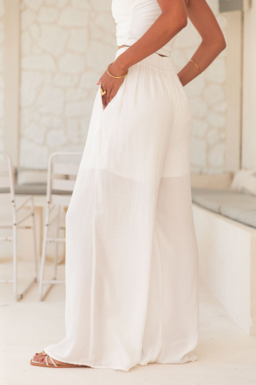 KAREN Blanc - Pantalon Fluide