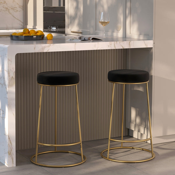 kendal tabouret de bar noir pieds dores lot de 2
