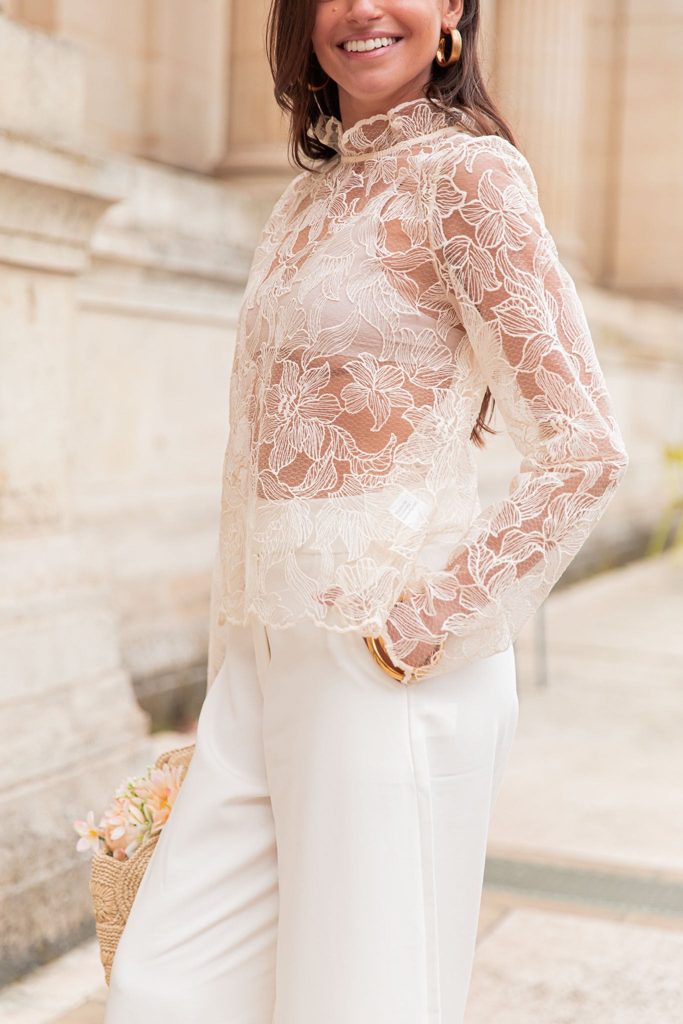 KIANA Écrue - Blouse Dentelle