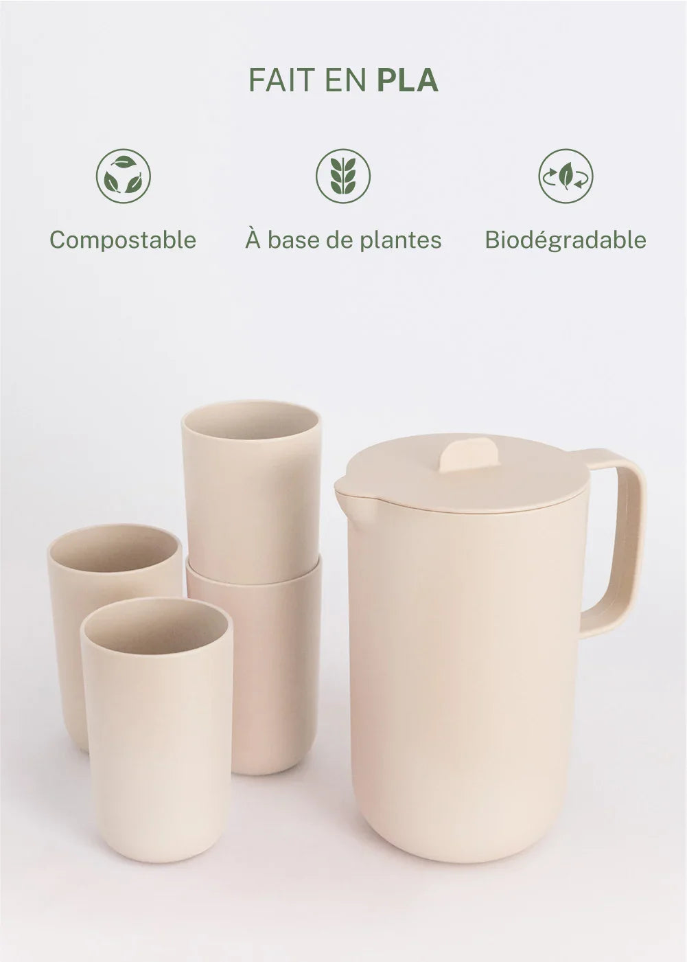 Kitchenware Outdoor Eco - Service Carafe 2L + 4 Verres 500Ml - Sable