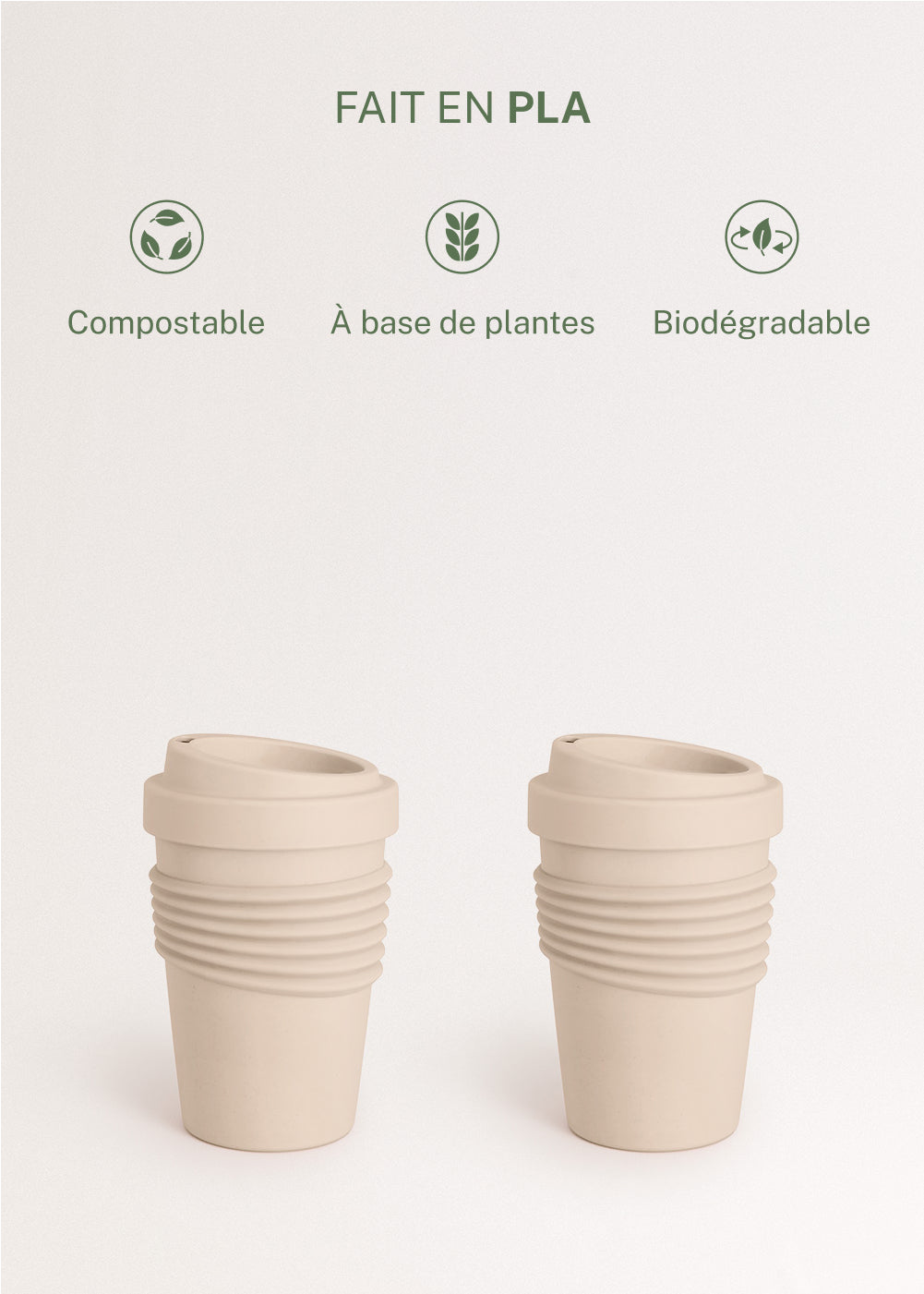 Kitchenware Outdoor Eco - Pack 2 Verres À Café Avec Couvercle Matériau Recyclé - Sable
